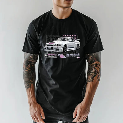 JDM Japan Streetwear Car T-Shirt - Skyline R34 GTR Tuning, Japanese Streetracing