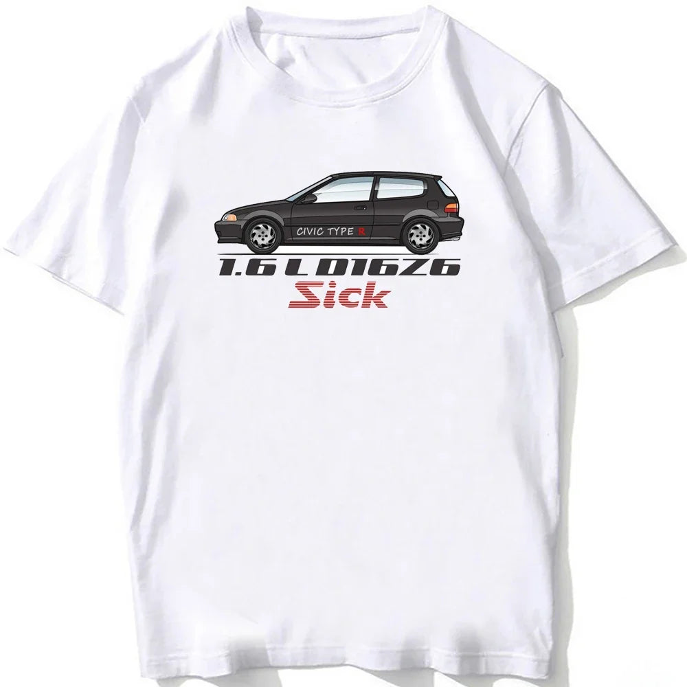 Civic EK Hatch With A D16 B16 K20 H22 Engine T-Shirt Summer Men Short Sleeve Hip Hop Boy White Tees Retro Japan Car Sport Tops