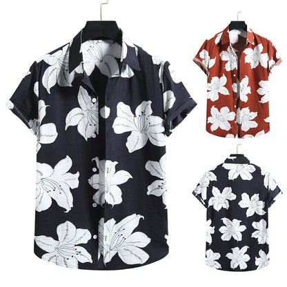 Casual Hawaiian Shirts For Men Cotton Linen Short Sleeve Blouses Loose Lapel Button Top Blouse Aloha Beach Vacation Wear