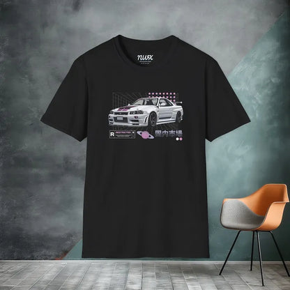 JDM Japan Streetwear Car T-Shirt - Skyline R34 GTR Tuning, Japanese Streetracing