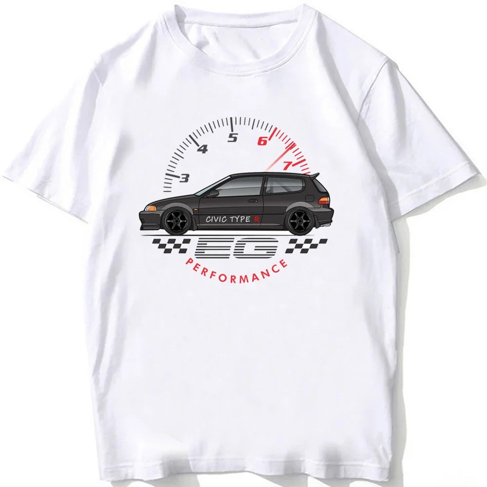 Civic EK Hatch With A D16 B16 K20 H22 Engine T-Shirt Summer Men Short Sleeve Hip Hop Boy White Tees Retro Japan Car Sport Tops