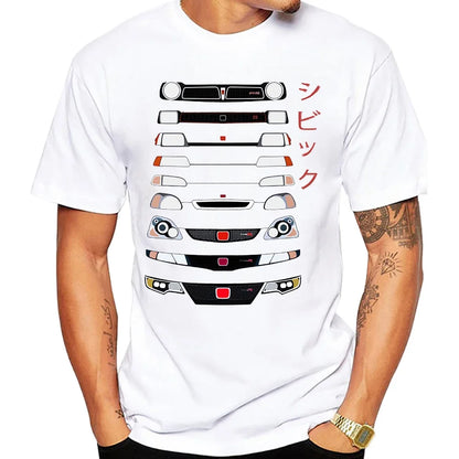 Civic EK Hatch With A D16 B16 K20 H22 Engine T-Shirt Summer Men Short Sleeve Hip Hop Boy White Tees Retro Japan Car Sport Tops