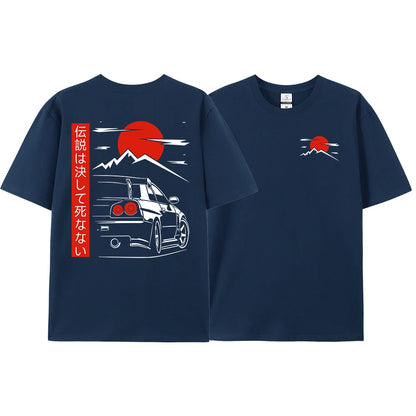 Japanese Style Car JDM Culture GTR Racing T Shirts Male Back Print Street Wear Original Design Oversized 100% Cotton Tops Tee