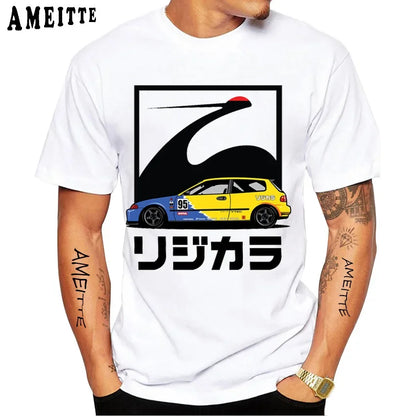 Civic EK Hatch With A D16 B16 K20 H22 Engine T-Shirt Summer Men Short Sleeve Hip Hop Boy White Tees Retro Japan Car Sport Tops