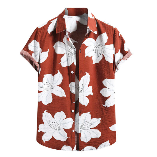 Casual Hawaiian Shirts For Men Cotton Linen Short Sleeve Blouses Loose Lapel Button Top Blouse Aloha Beach Vacation Wear