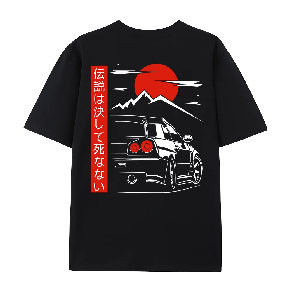 Japanese Style Car JDM Culture GTR Racing T Shirts Male Back Print Street Wear Original Design Oversized 100% Cotton Tops Tee