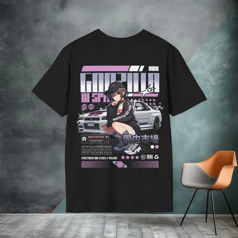 JDM Japan Streetwear Car T-Shirt - Skyline R34 GTR Tuning, Japanese Streetracing